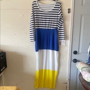 Striped Maxi Dress - Blue, White, Yellow